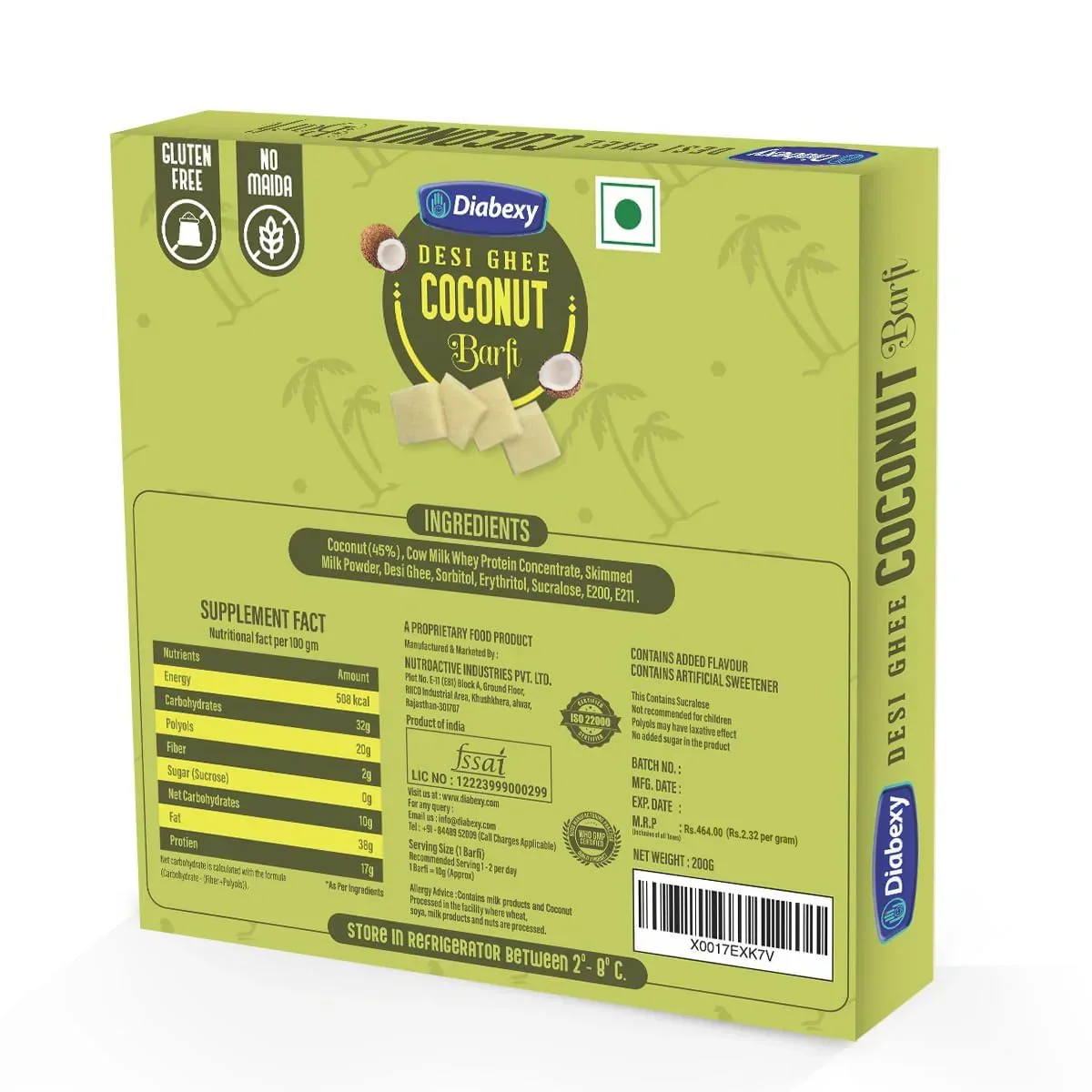 Diabexy Desi Ghee Sugar Free Coconut Barfi - 200g - Image 2